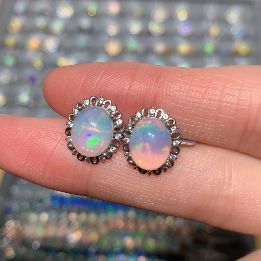 银S925镶嵌欧泊耳钉t