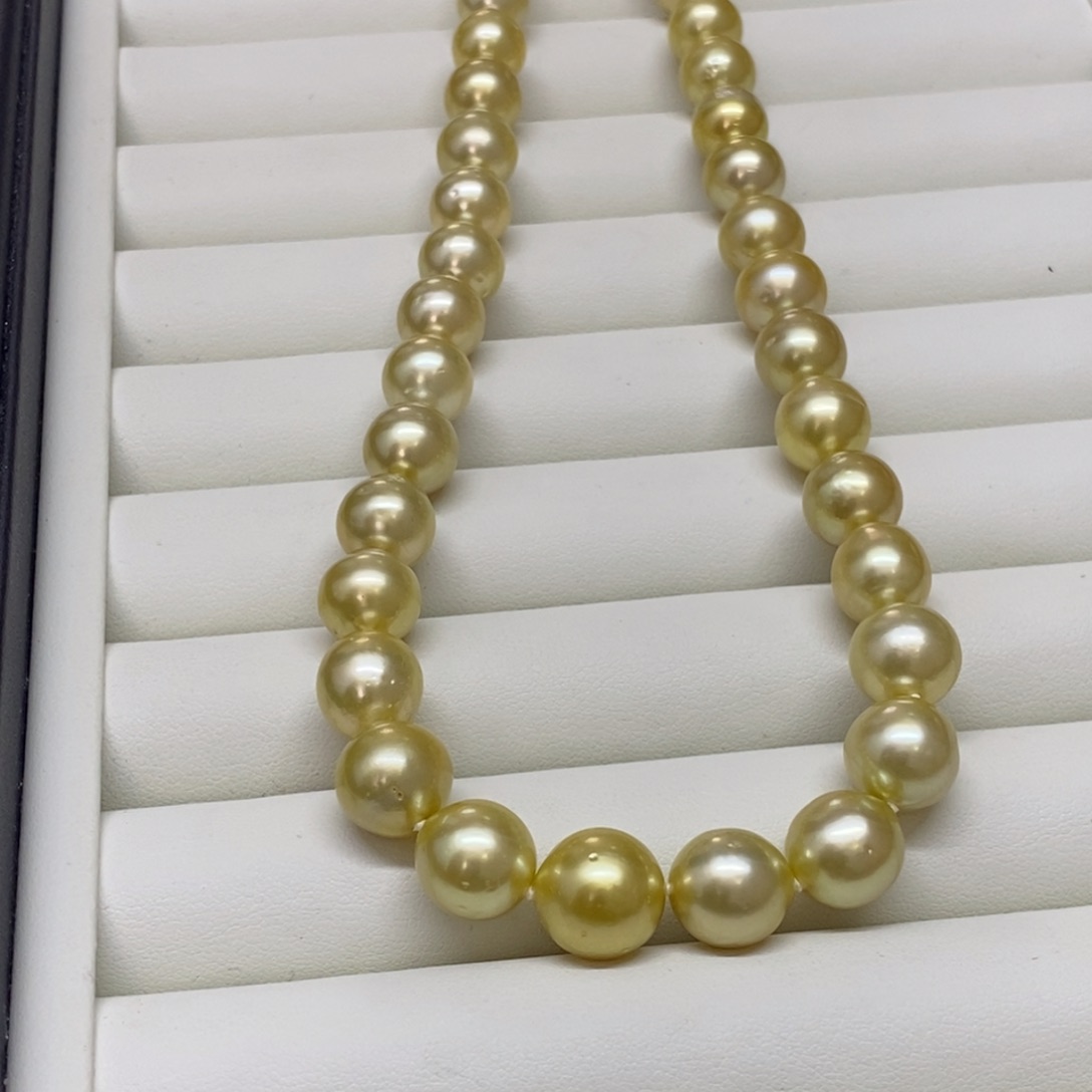 未镶嵌颈饰海水珍珠金珠绿金项链9-12mm