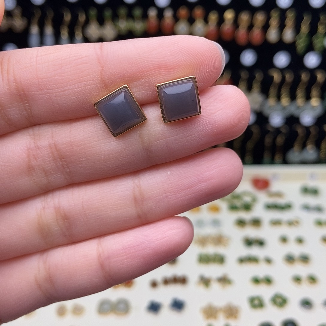 南红玛瑙银S925镀金镶嵌耳饰