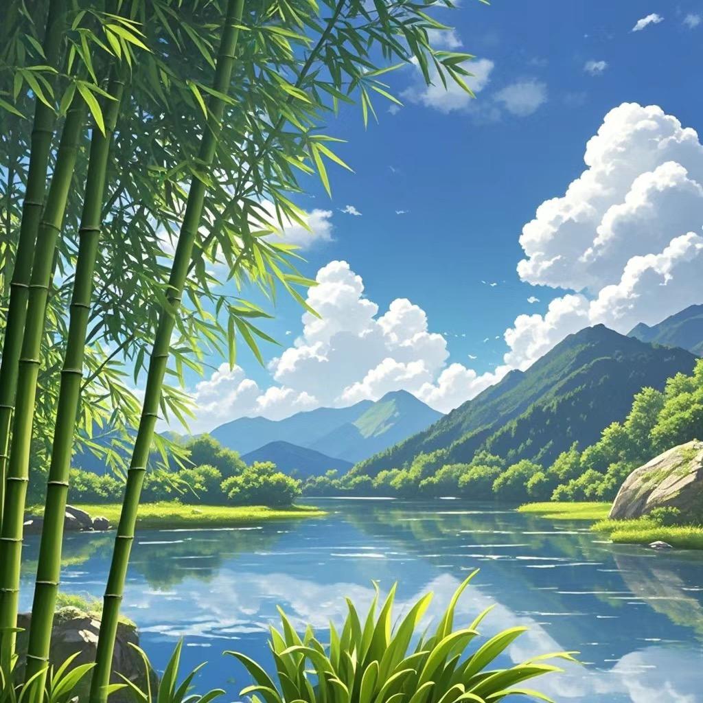 治愈系山水风景画装饰客厅卧室自然风景高清直播背景布直播间装饰