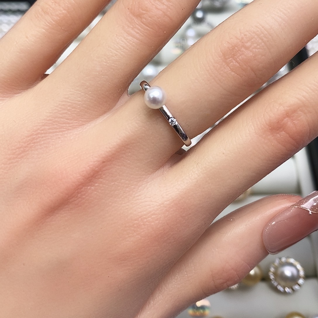 淡水珍珠戒指银S925镶嵌正圆无瑕4-5
