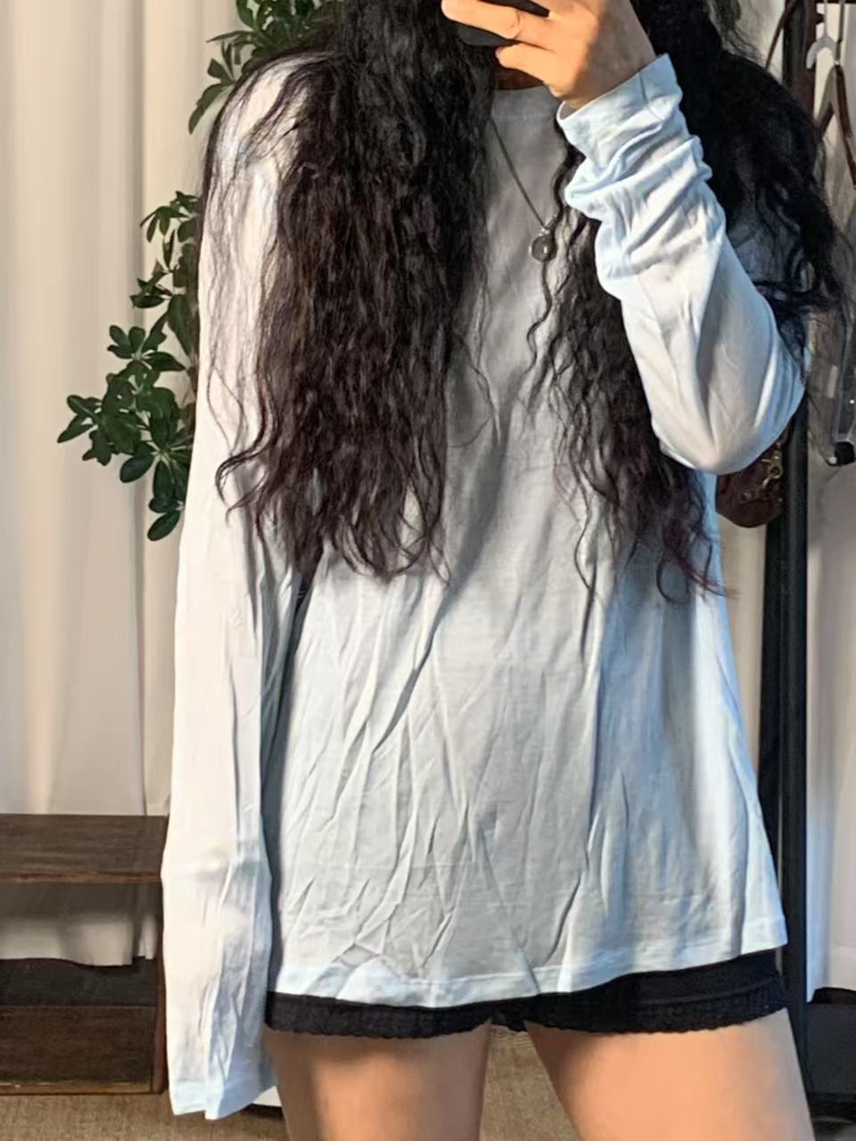 防嗮面膜T长袖白色百搭薄款会缩水的尺寸为缩水后宽松打底衫内搭
