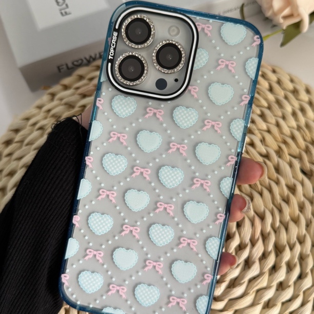 爱心小花适用于iPhone16Promax手机壳苹果15简约1413闪粉边框12套