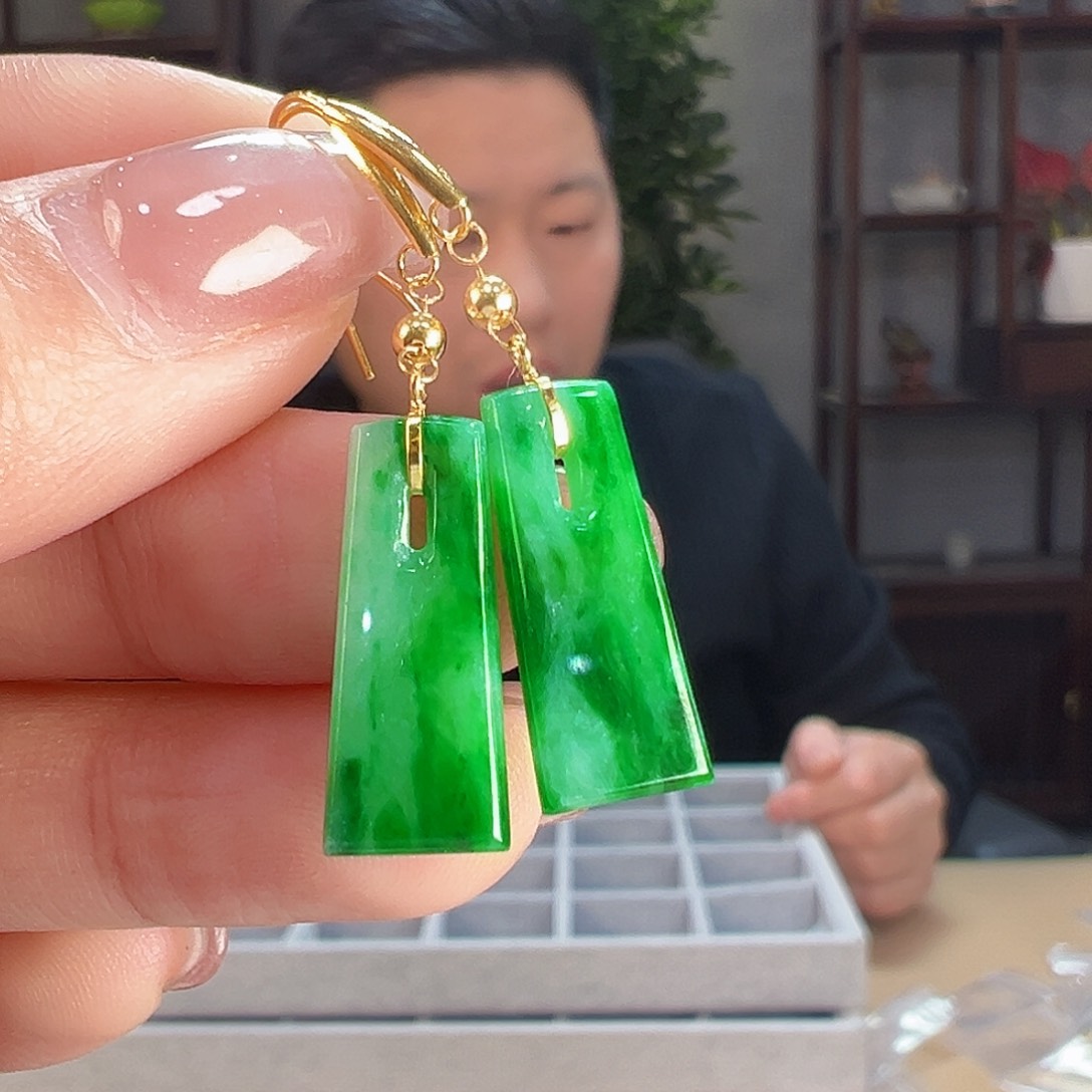 翡翠耳饰18K金镶嵌耳环71