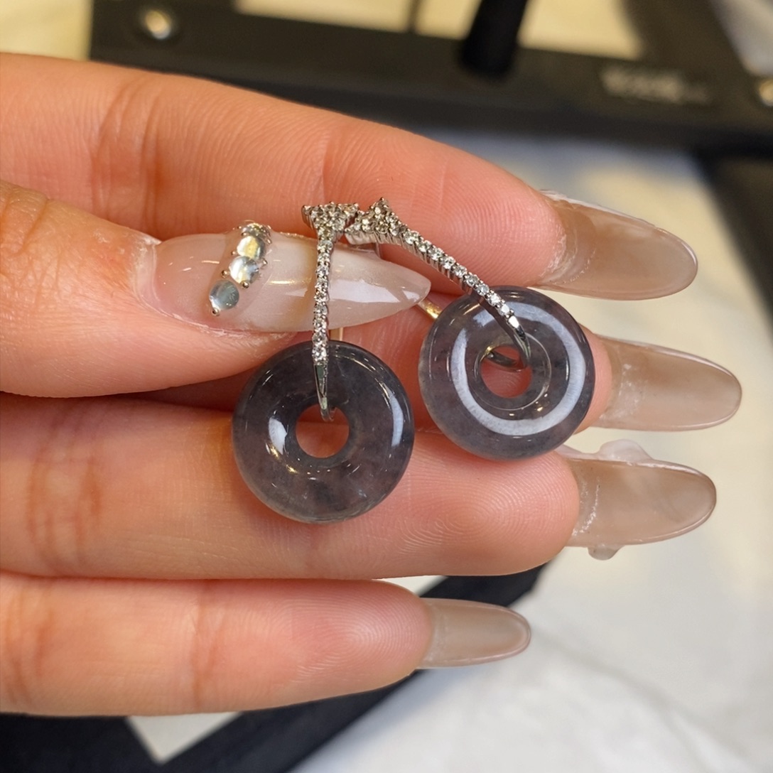 翡翠耳饰18K金镶嵌甜甜圈耳包