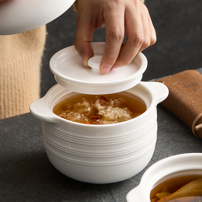 汉斯纹炖盅高温陶瓷双耳炖盅家用带盖汤盅一人份佛跳墙燕窝甜品盅