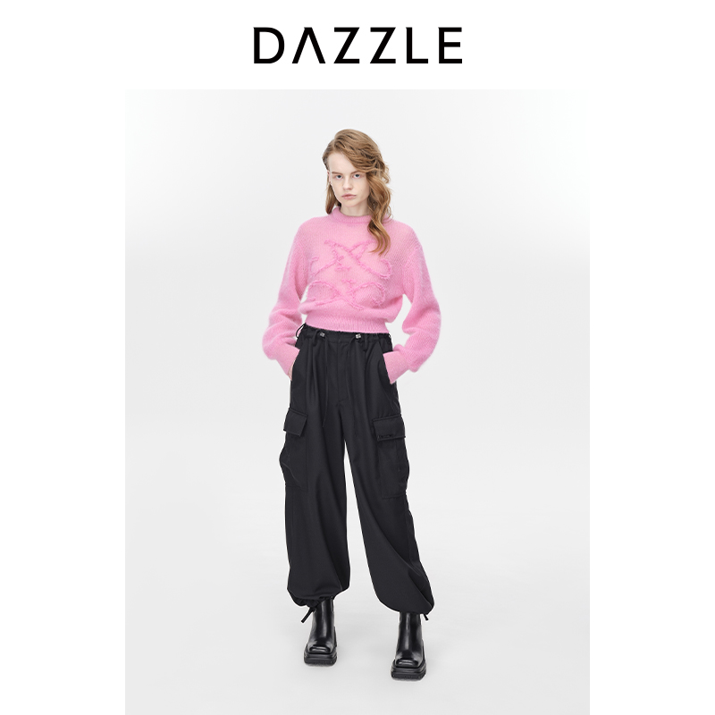 DAZZLE地素针织长袖套衫23冬季新款粉红色优雅毛衣上衣女2H4E418