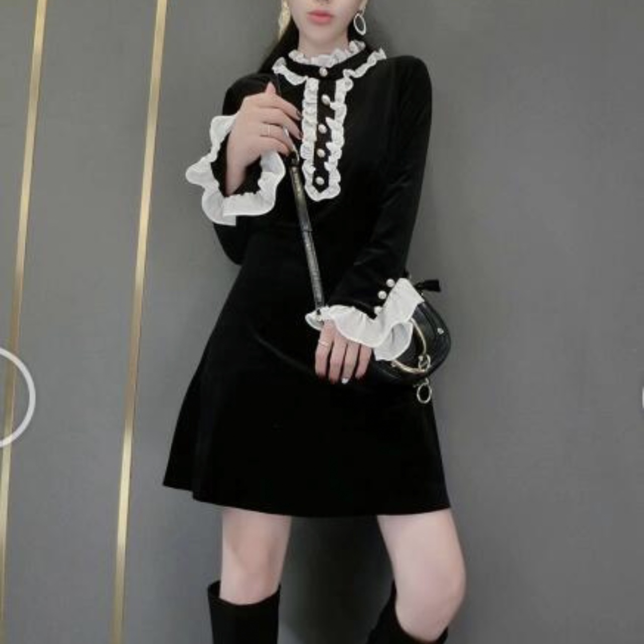 全新未使用 GUCCI/古驰 积分-188/汤/P205640671/荷叶边连衣裙