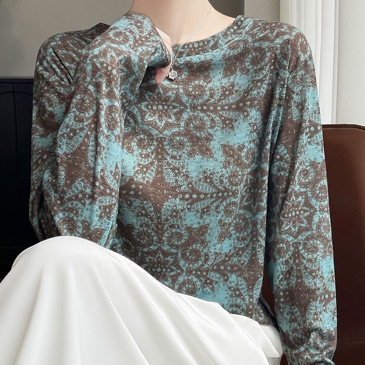 莱赛尔图腾设计感T恤长袖薄款春秋-A124