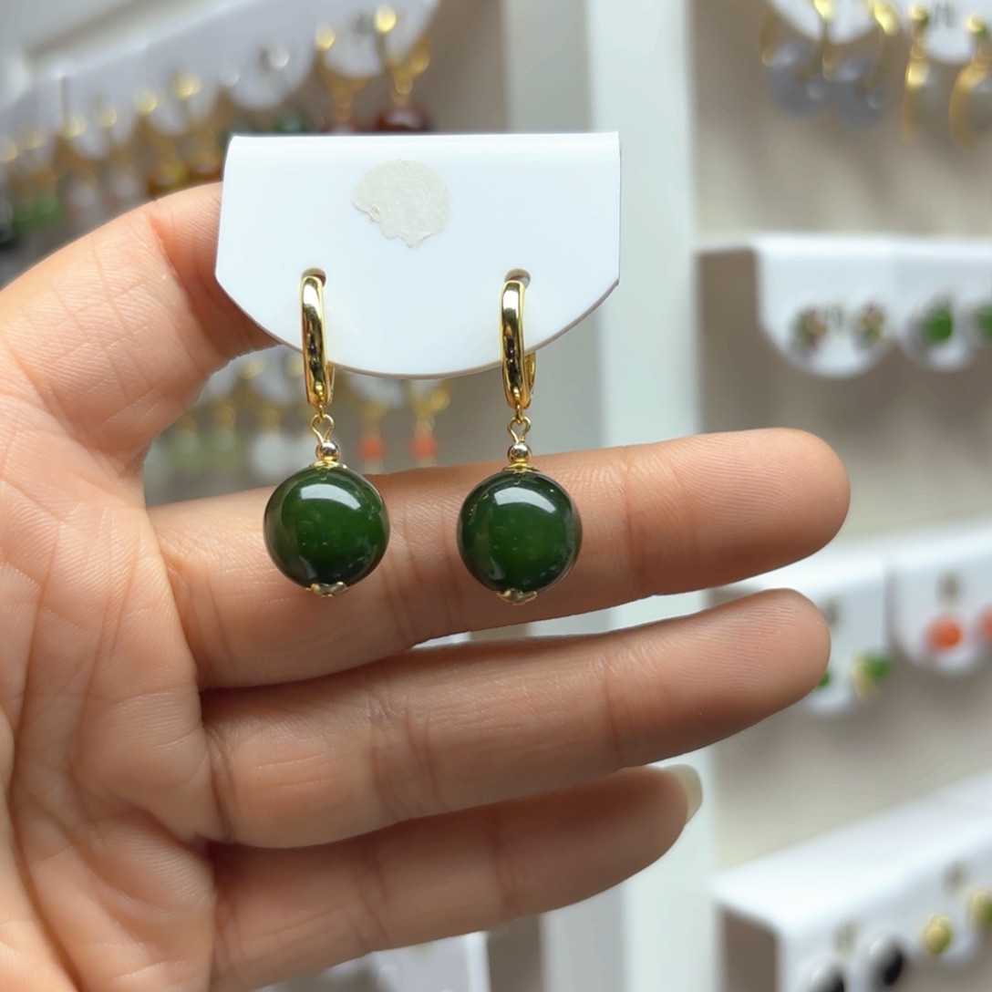 和田玉耳饰银S925镶嵌