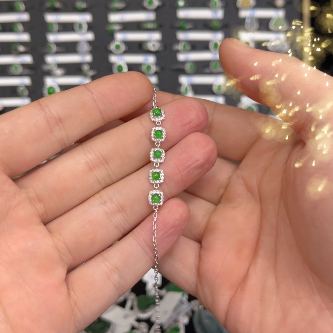 翡翠戒指银S925镶嵌翡翠手链