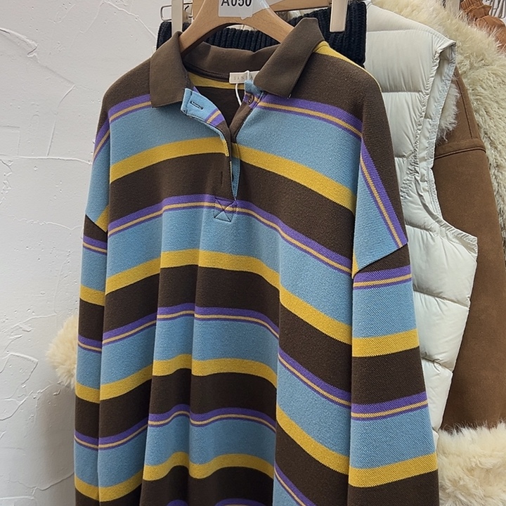今天新款 咖色黄色蓝色条纹卫衣