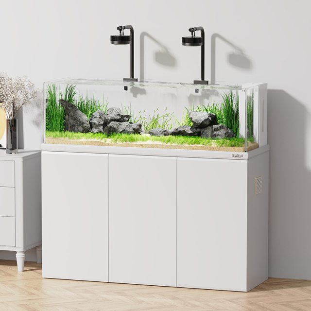 寿2024客厅底新款白鱼缸金鱼缸渔草老造景匠缸兰一体式缸滤生态超