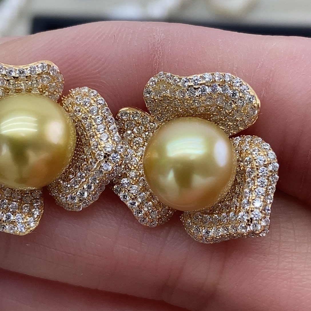 耳饰银S925镶嵌海水珍珠