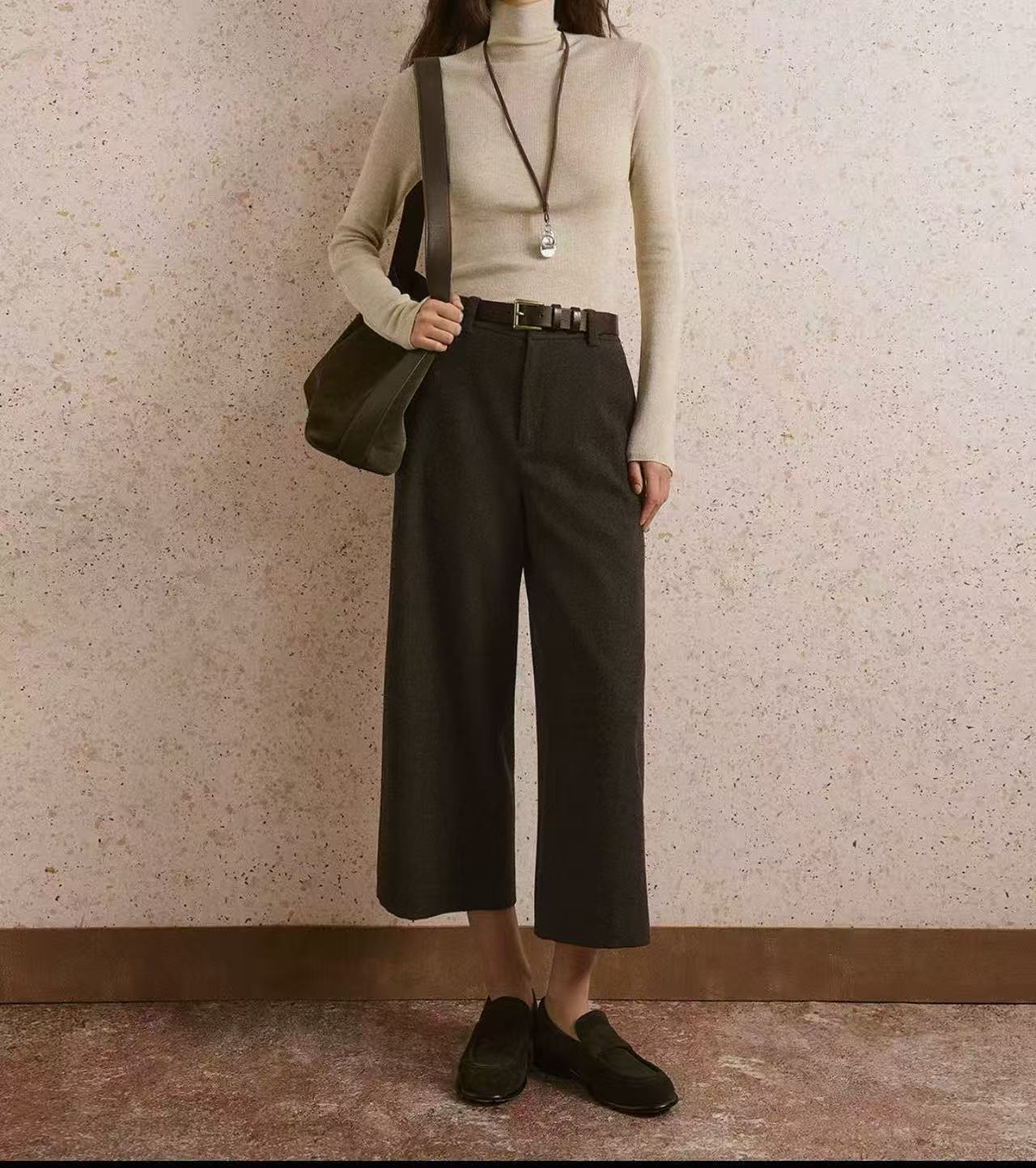 秋冬复古人字纹A字小个子显瘦六分 八分阔腿西裤25112050