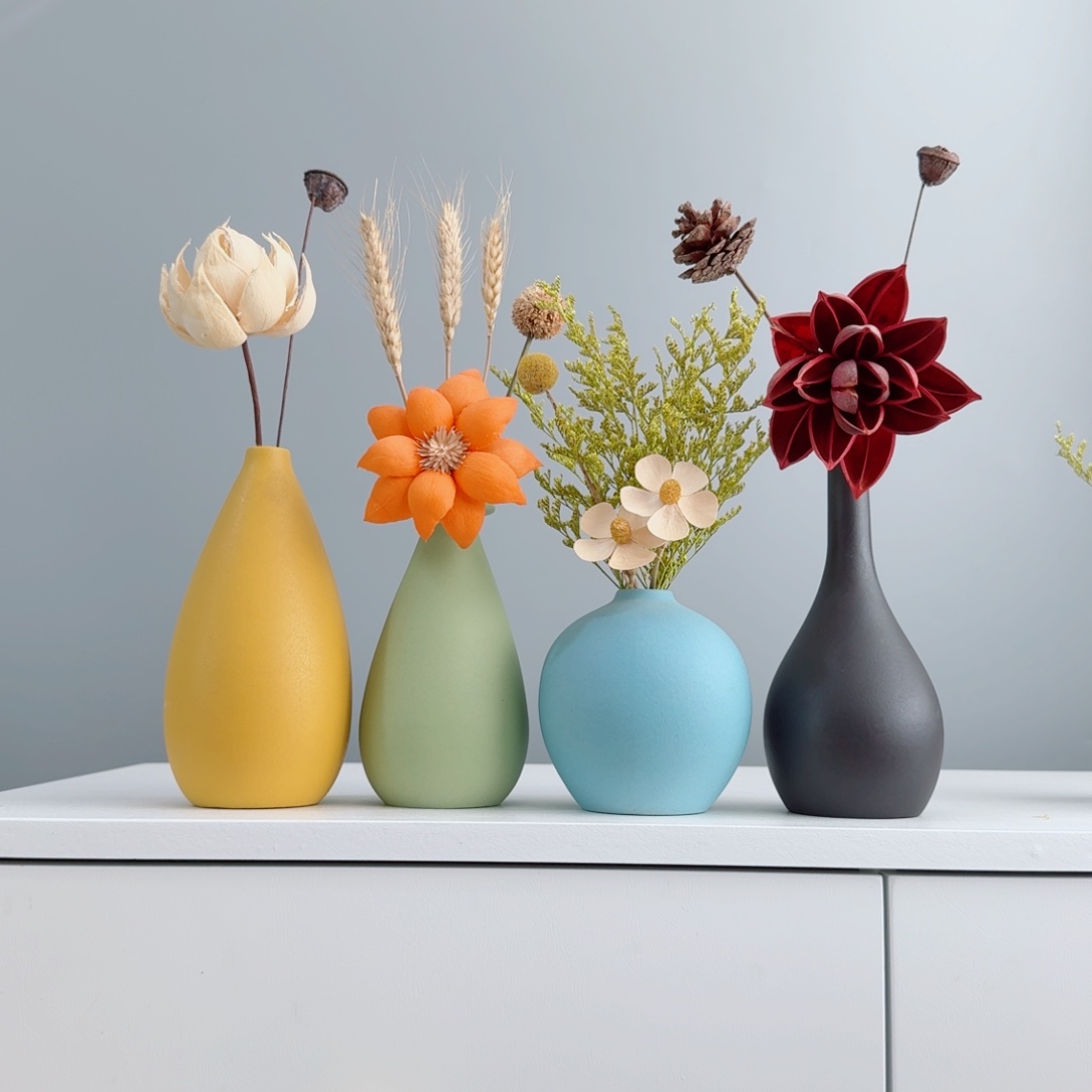 摆件陶瓷小花瓶含花总高约20-30cm