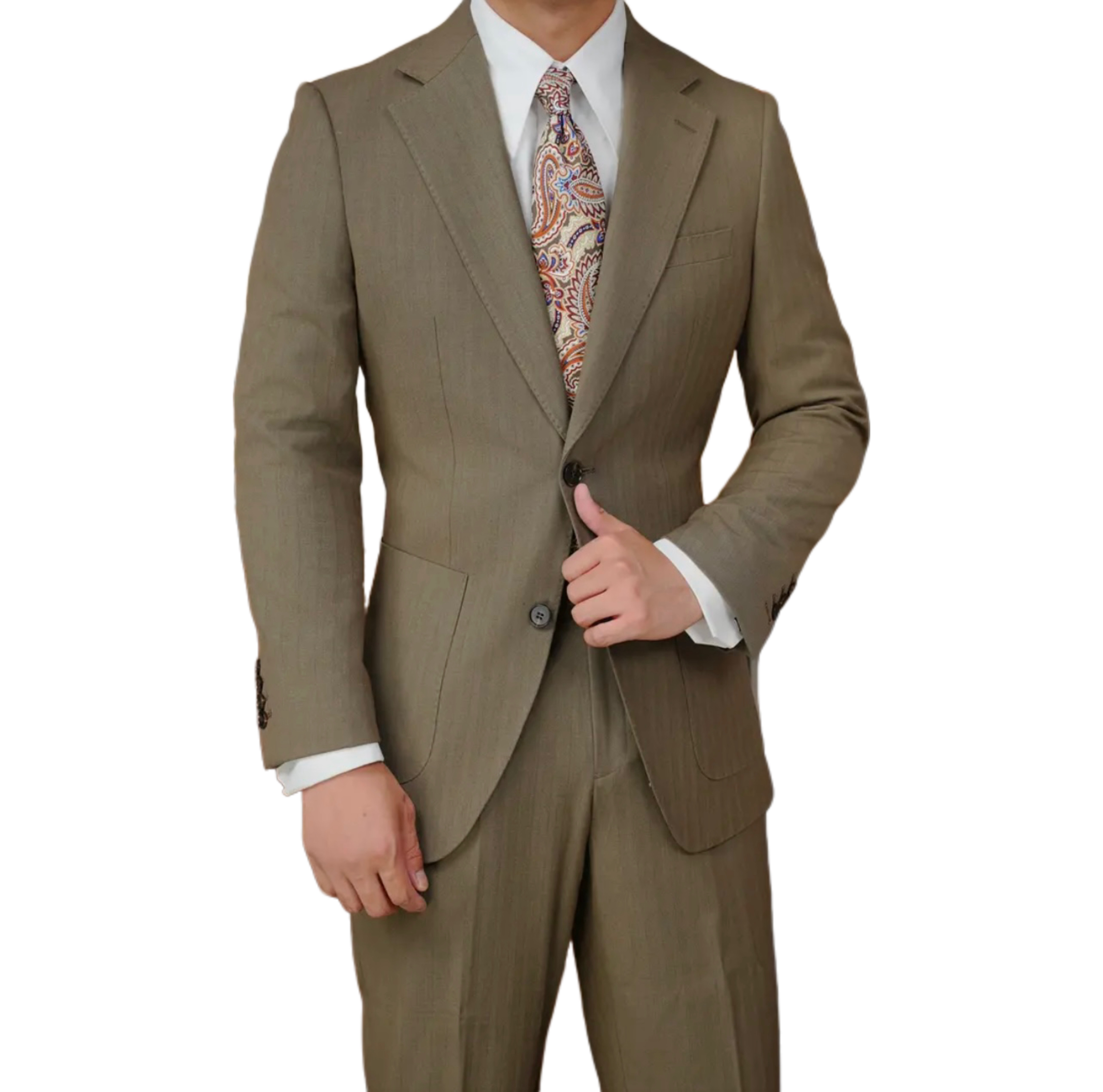 平驳领正装双开衩职业商务单排扣拼接浅卡其深卡其色西服套装