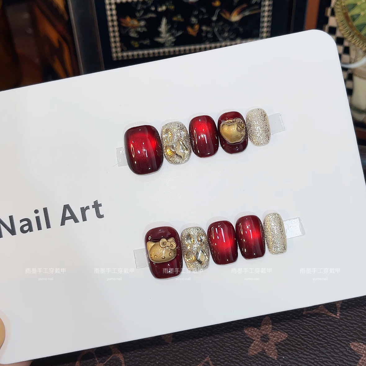 红Kitty 秋冬新款显白猫眼穿戴甲高级感气质百搭手工美甲贴片ins