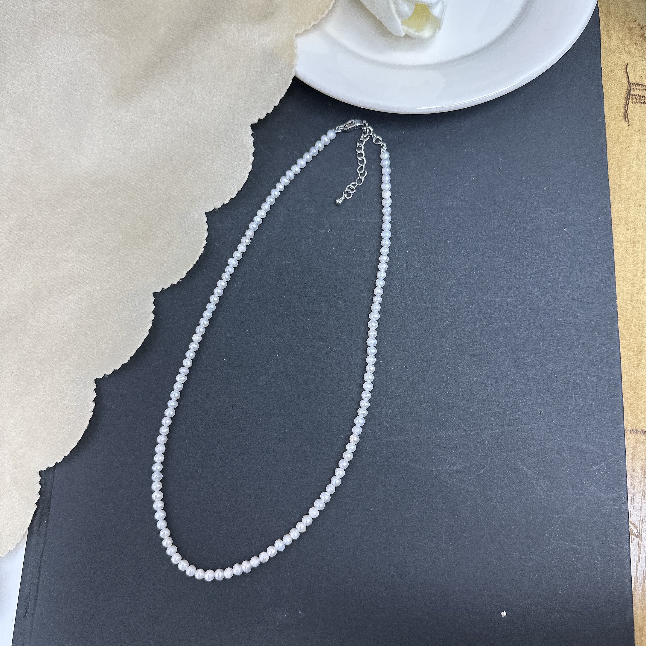 天然淡水珍珠401#近圆无核百搭珍珠项链3-4m
