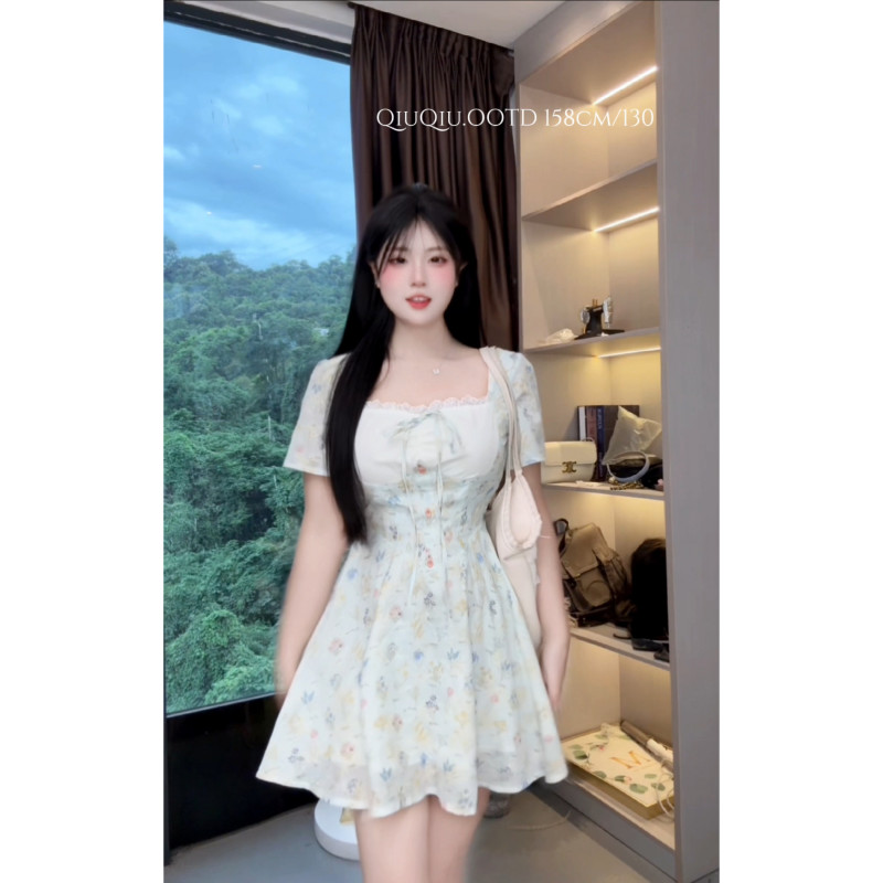 【晴天花园】9765 胖mm夏季甜美氛围感碎花连衣裙法式温柔显瘦A字裙