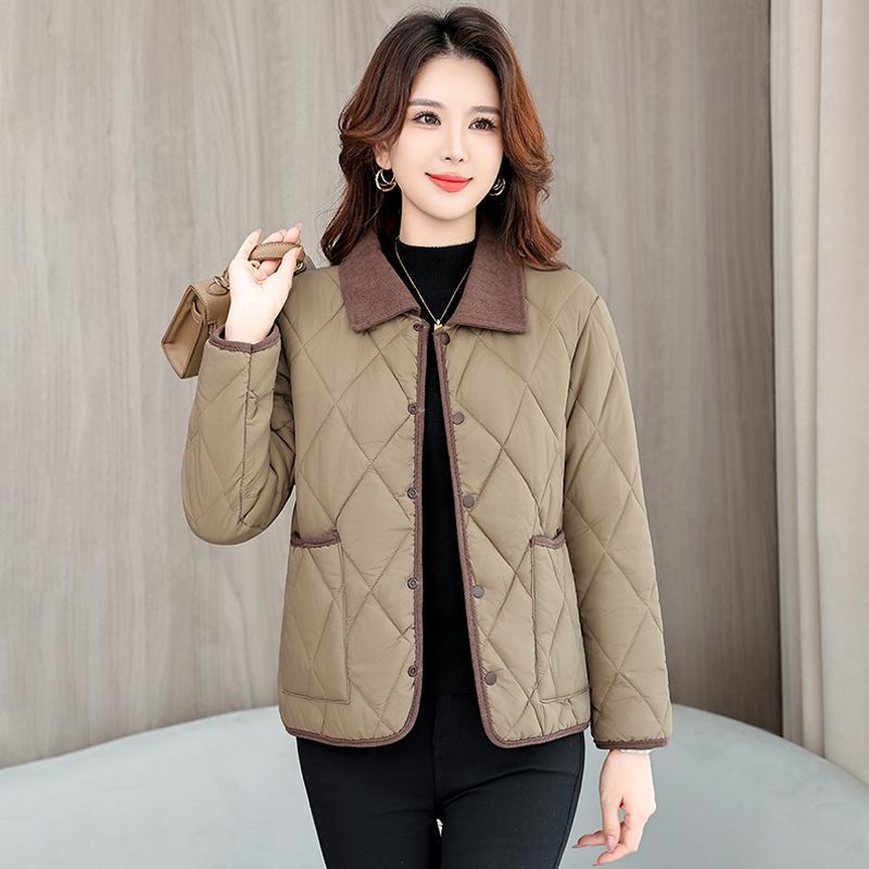 2025休闲小翻领短款棉服轻薄韩版棉衣外套棉袄保暖冬季中老年女装