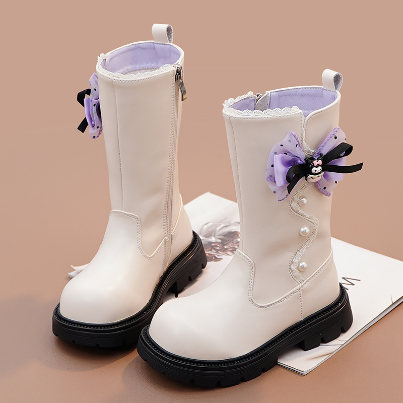 女童马丁靴高筒靴二棉库洛米公主靴真皮软底加绒棉靴2025秋冬新款