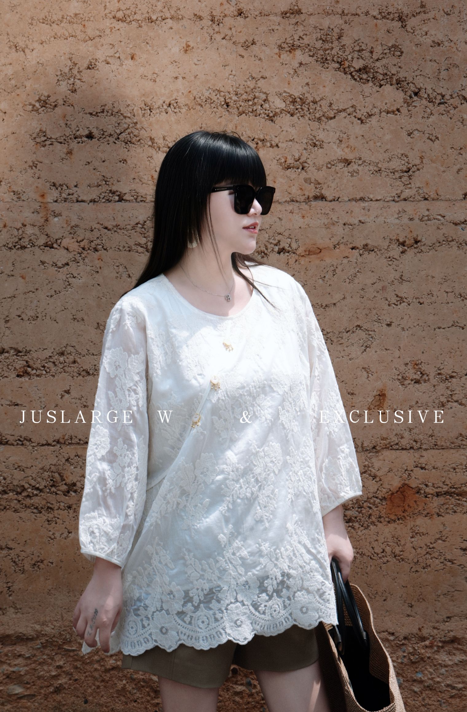 JUSLARGE W大码刺绣衬衫新中式风重工大码显瘦宫廷风衬衣微胖苏绣