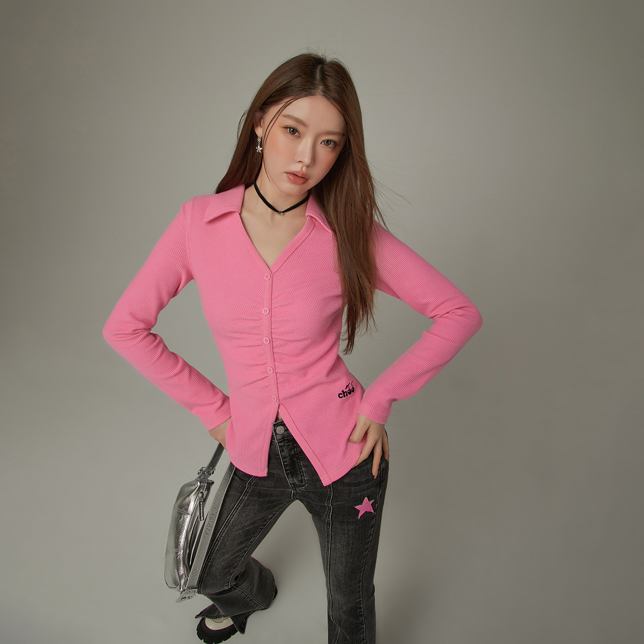 【毛毛专属】CHUU修身开叉设计甜辣风俏皮个性T恤-F