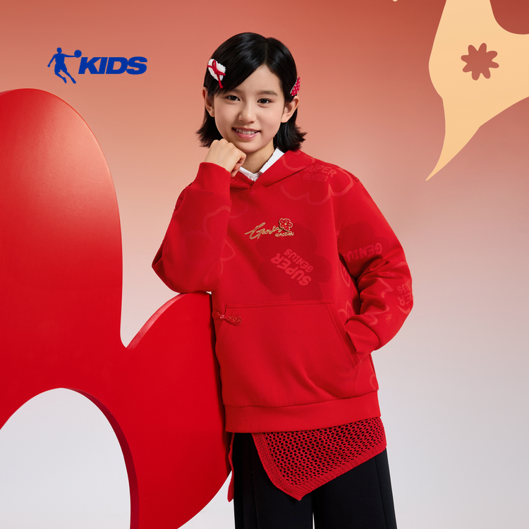才骅加马乔丹儿童套头衫女童拜年服青少年红色卫衣TDDWDB261129