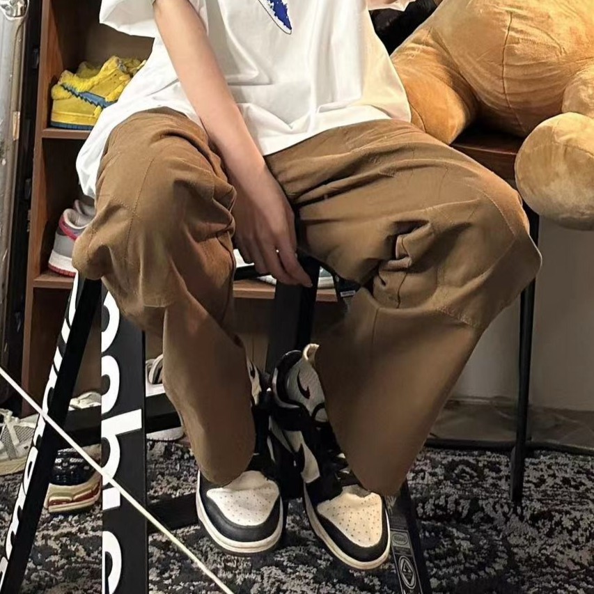 LOOKUN潮牌百搭网格舒适户外设计休闲长裤直筒裤男女款高街
