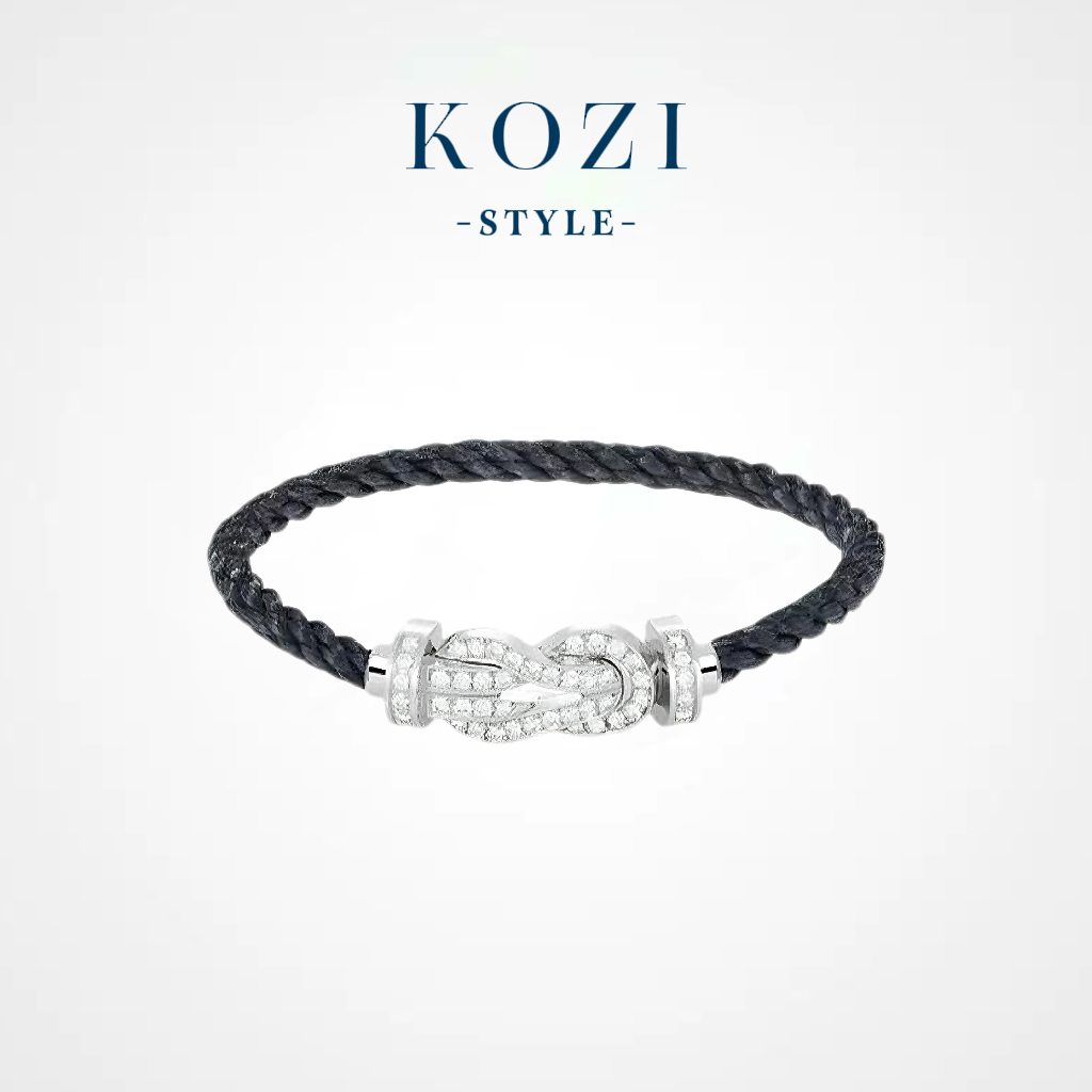 WANXI 镀K金 八字扣满钻马蹄扣手链精工版男女同款情侣