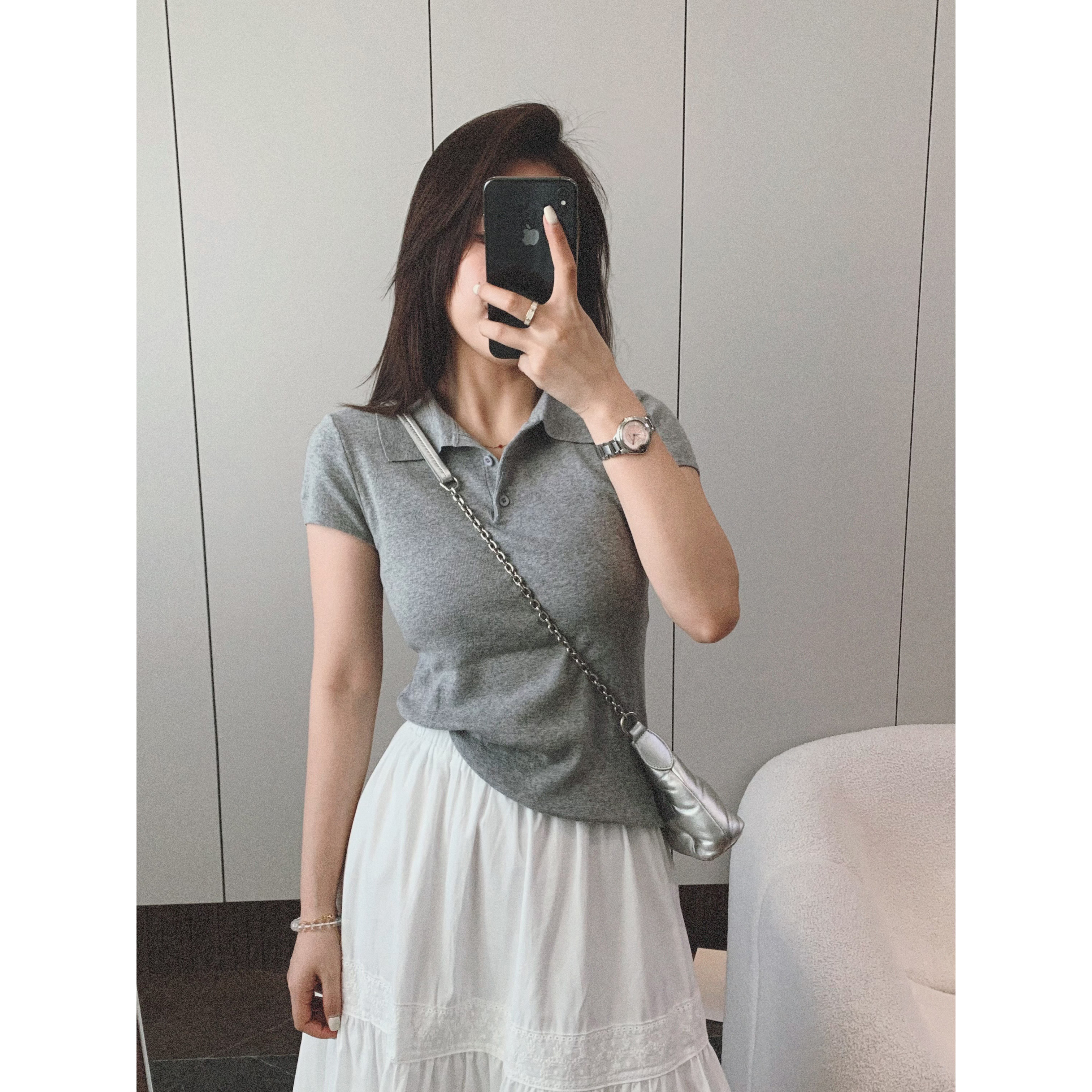 【松弛夏日】1oo棉polo领针织修身短袖上衣