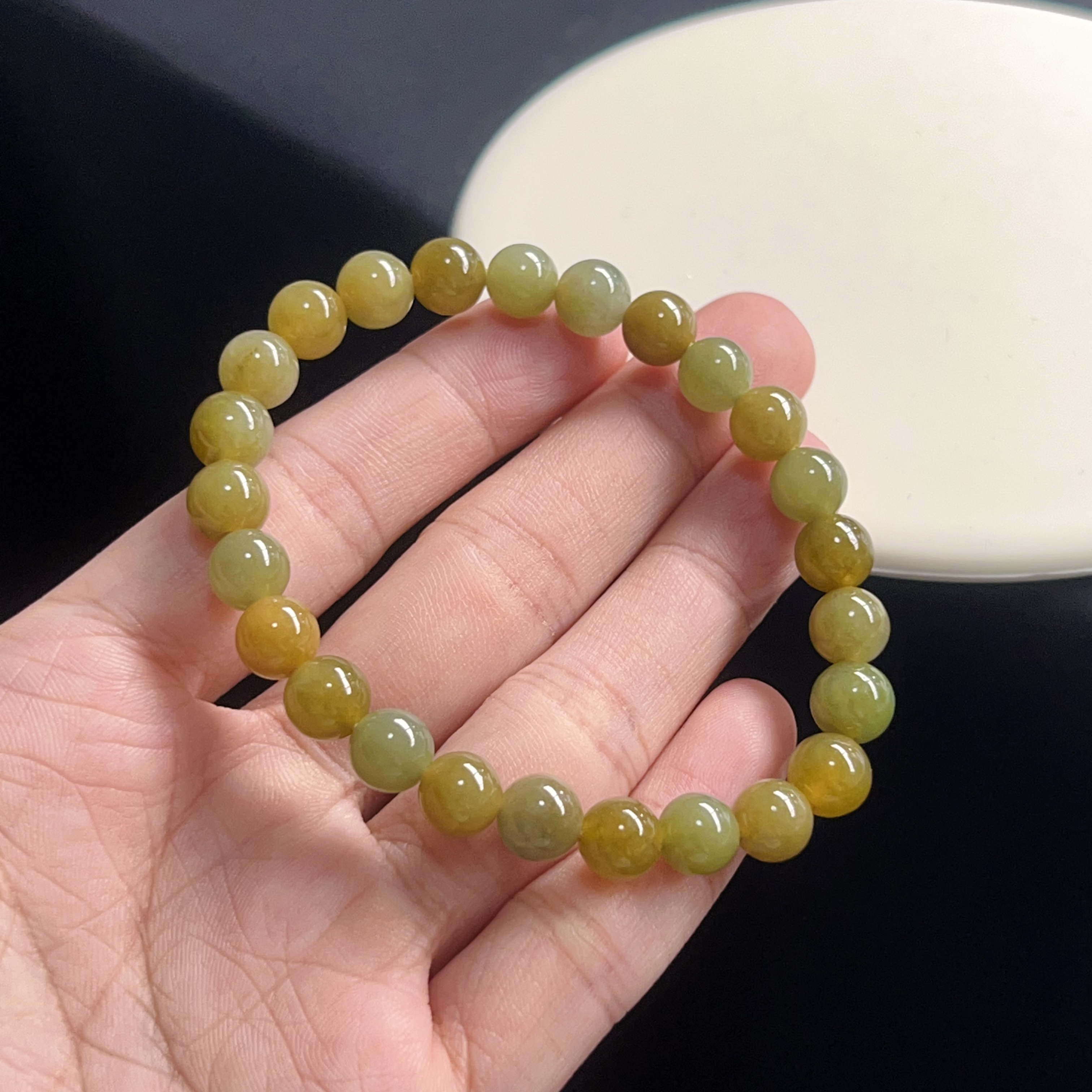 天然翡翠手串珠链卡7.5多宝秋香色时尚单圈情侣精美隔珠女士老型