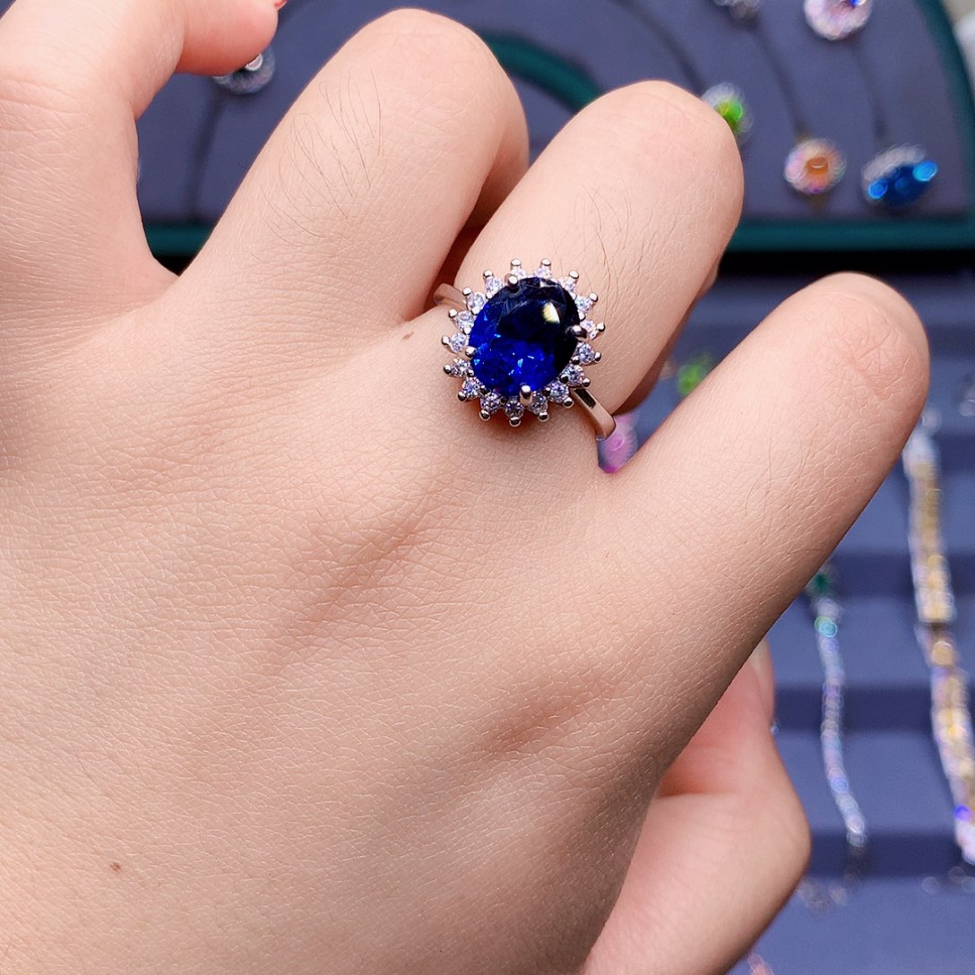 蓝宝石戒指银S925镶嵌