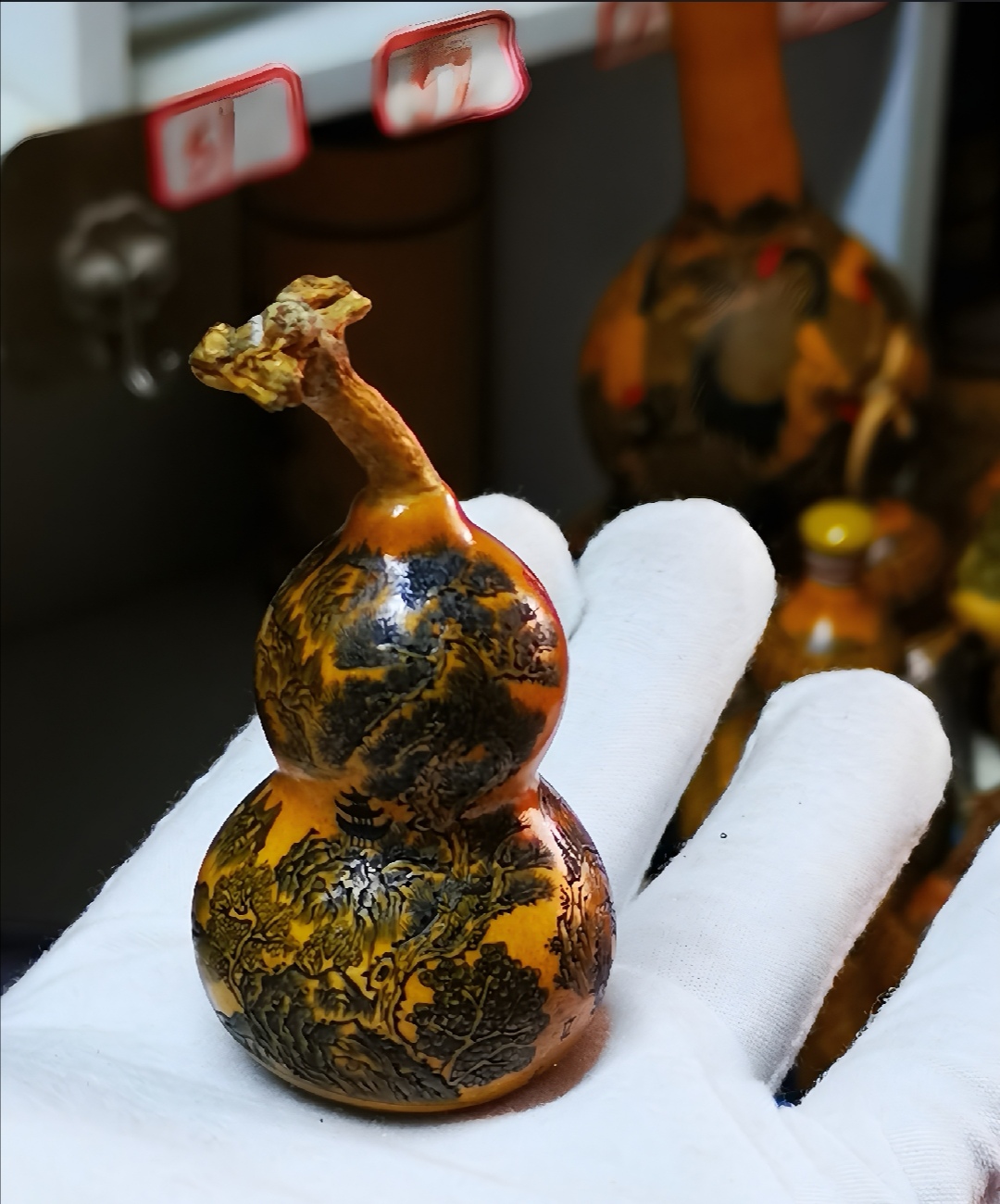 雅青阁葫芦小八宝手捻葫芦山水万里山河图葫芦净高5.2厘米