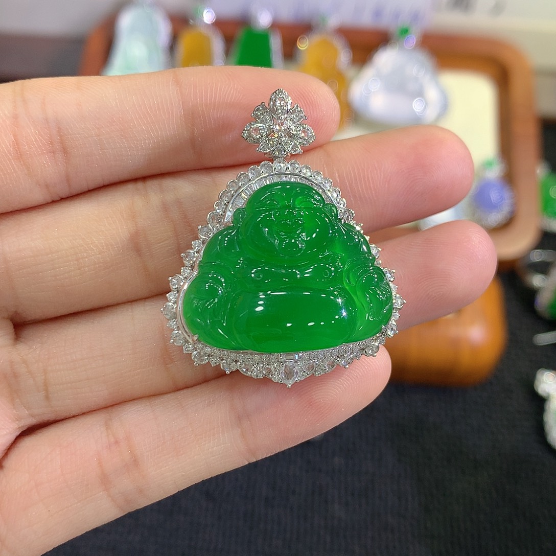 翡翠18K金镶嵌吊坠(不含链)佛公