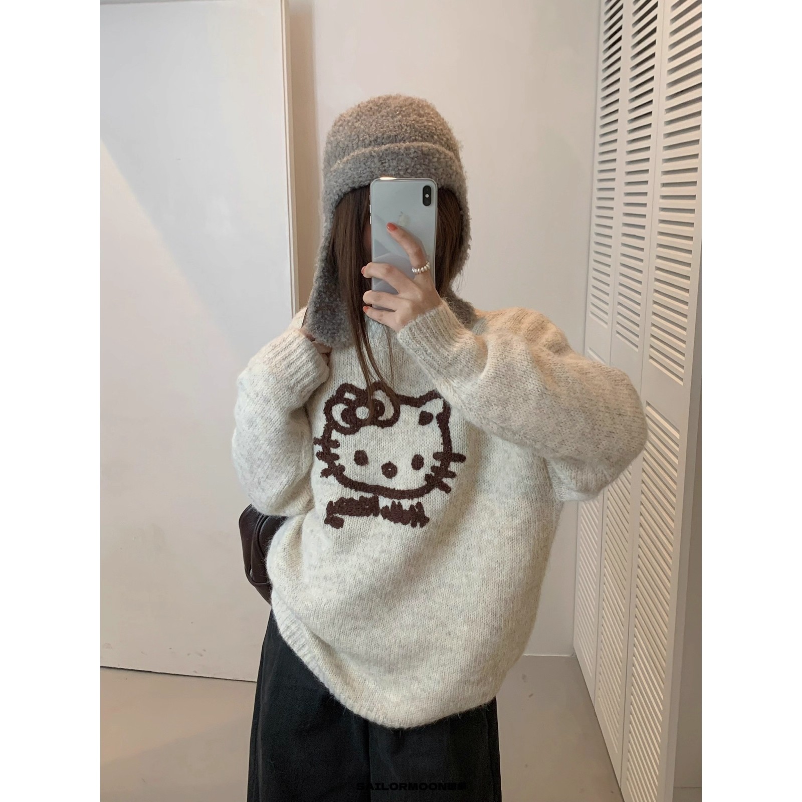 复古奶油色系卡通图案提花设计感毛衣女2025秋冬针织衫打底宽松