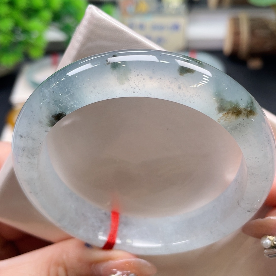 未镶嵌手镯翡翠35号局部炸光乌鸡飘花56.6圈