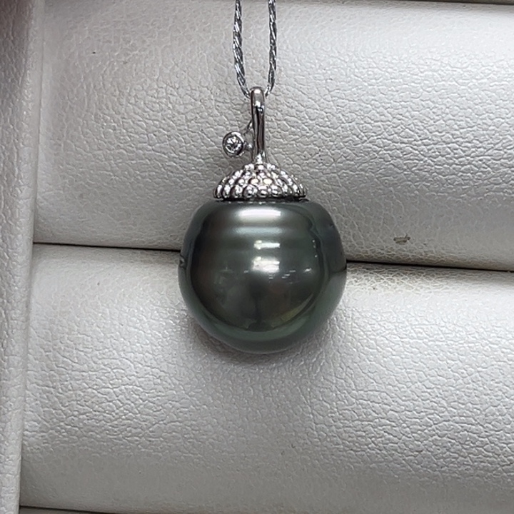 海水珍珠银S925镶嵌颈饰大溪地吊坠12-13mm16号