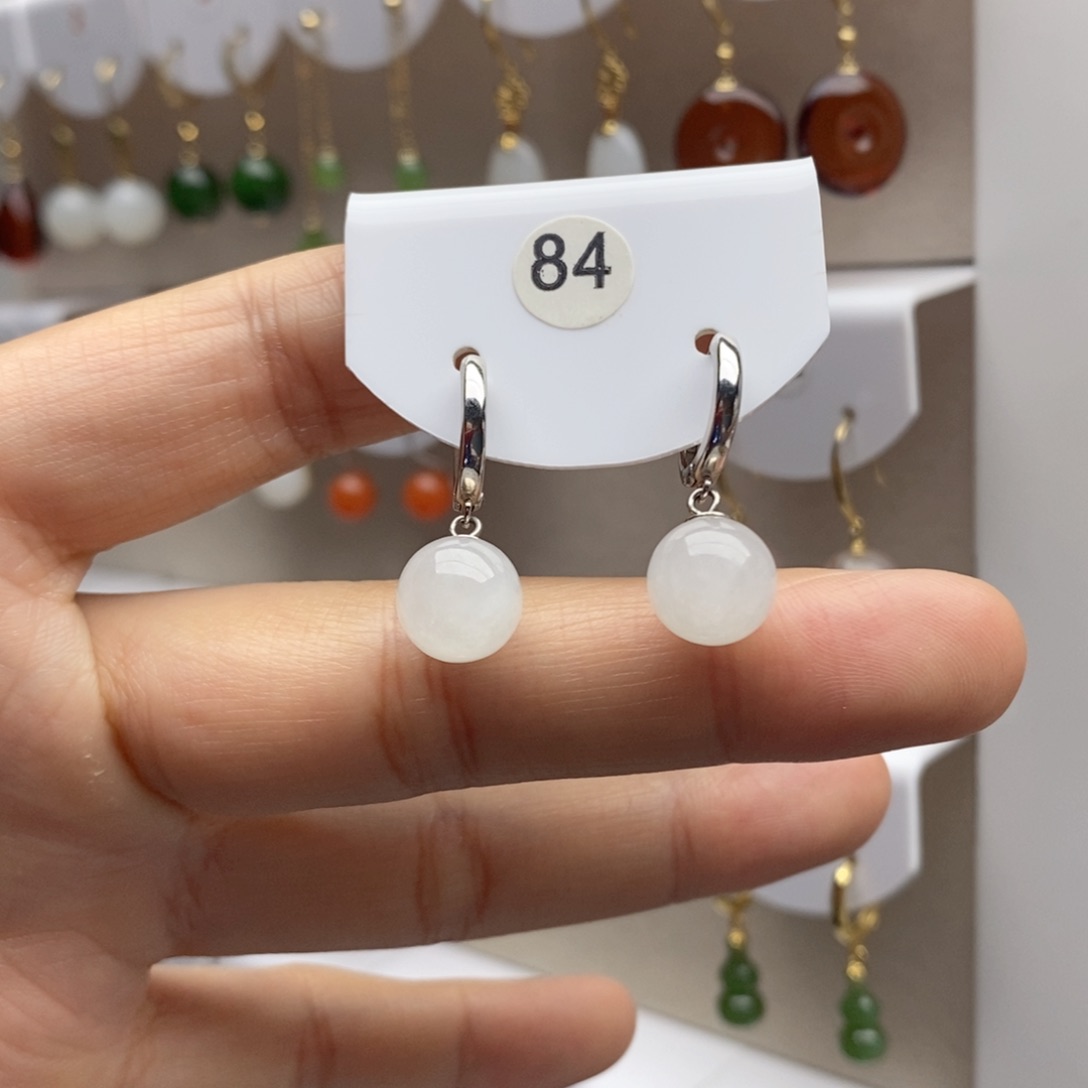 银S925镶嵌和田玉耳饰