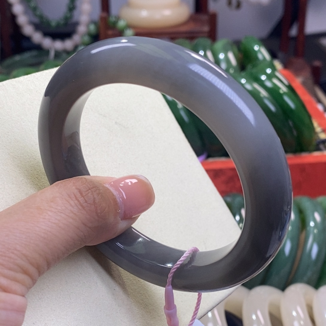 和田玉清货价老矿料烟紫正圈手镯57.3未镶嵌