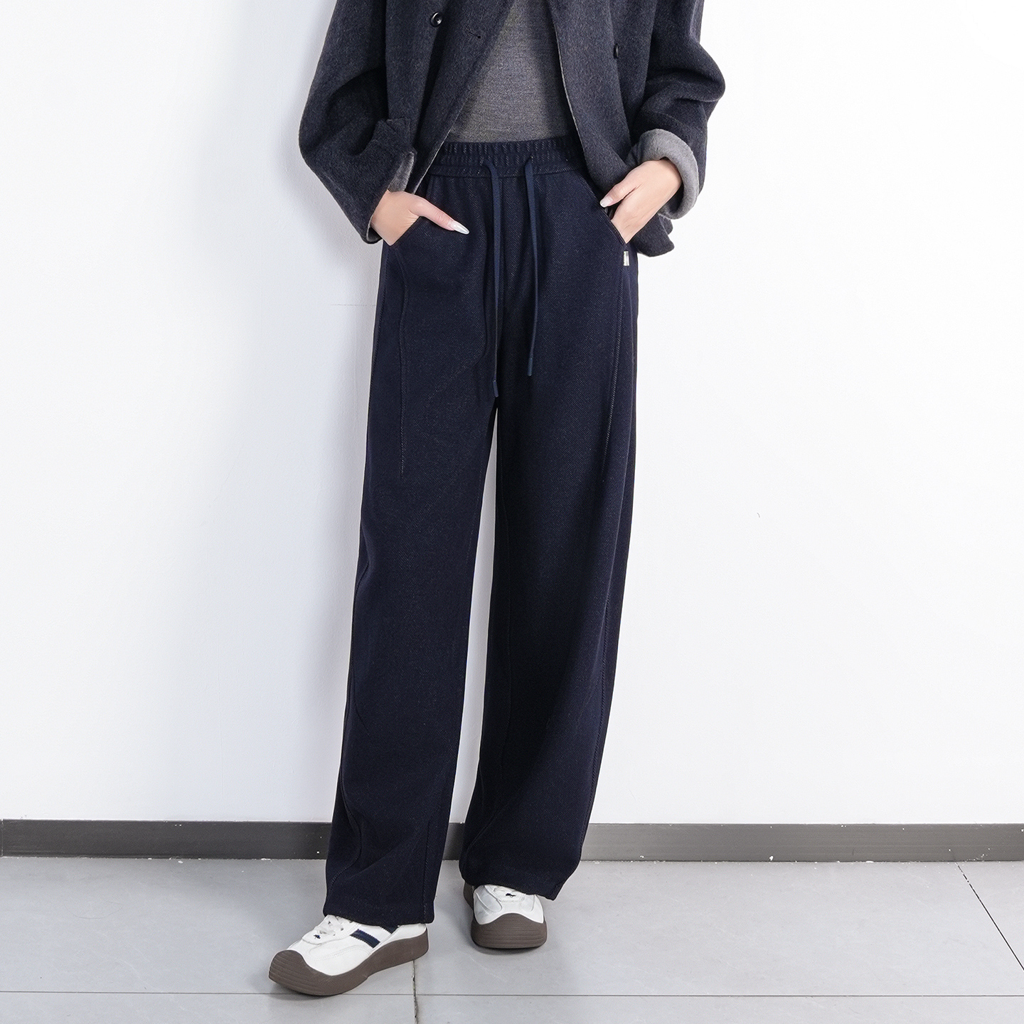 姚领YAOLY休闲长裤宽松百搭秋冬直筒810M41209阔腿裤