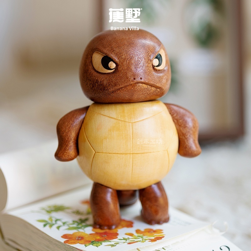 杰尼龟摆件可爱卡乌龟实木桌面装饰摆件送朋友生日礼物