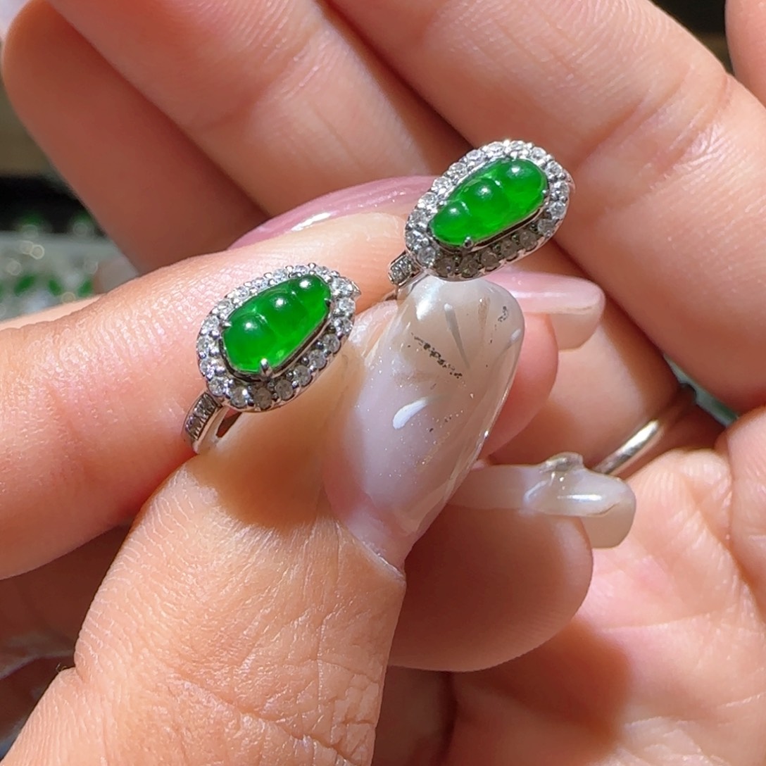 【闪购商品】翡翠耳饰18K金镶嵌天然