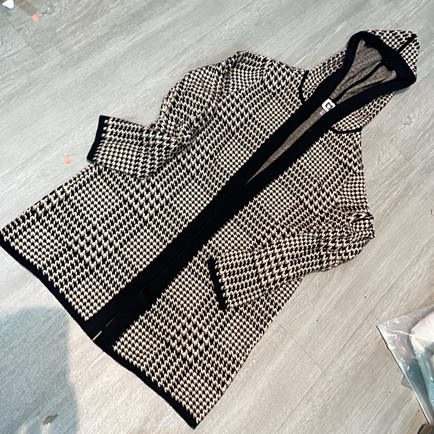 秋款连帽千鸟格长袖格纹短外套洋气百搭（瑕疵介意勿拍）-果梓1047