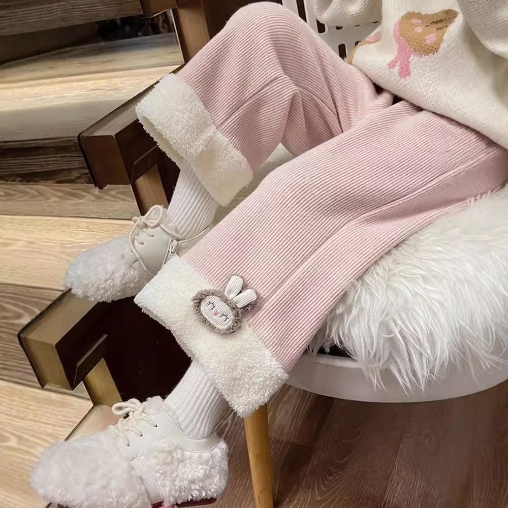 ins秋冬加绒加厚女童裤子保暖长裤防风抗寒小香风宝宝女童打底裤