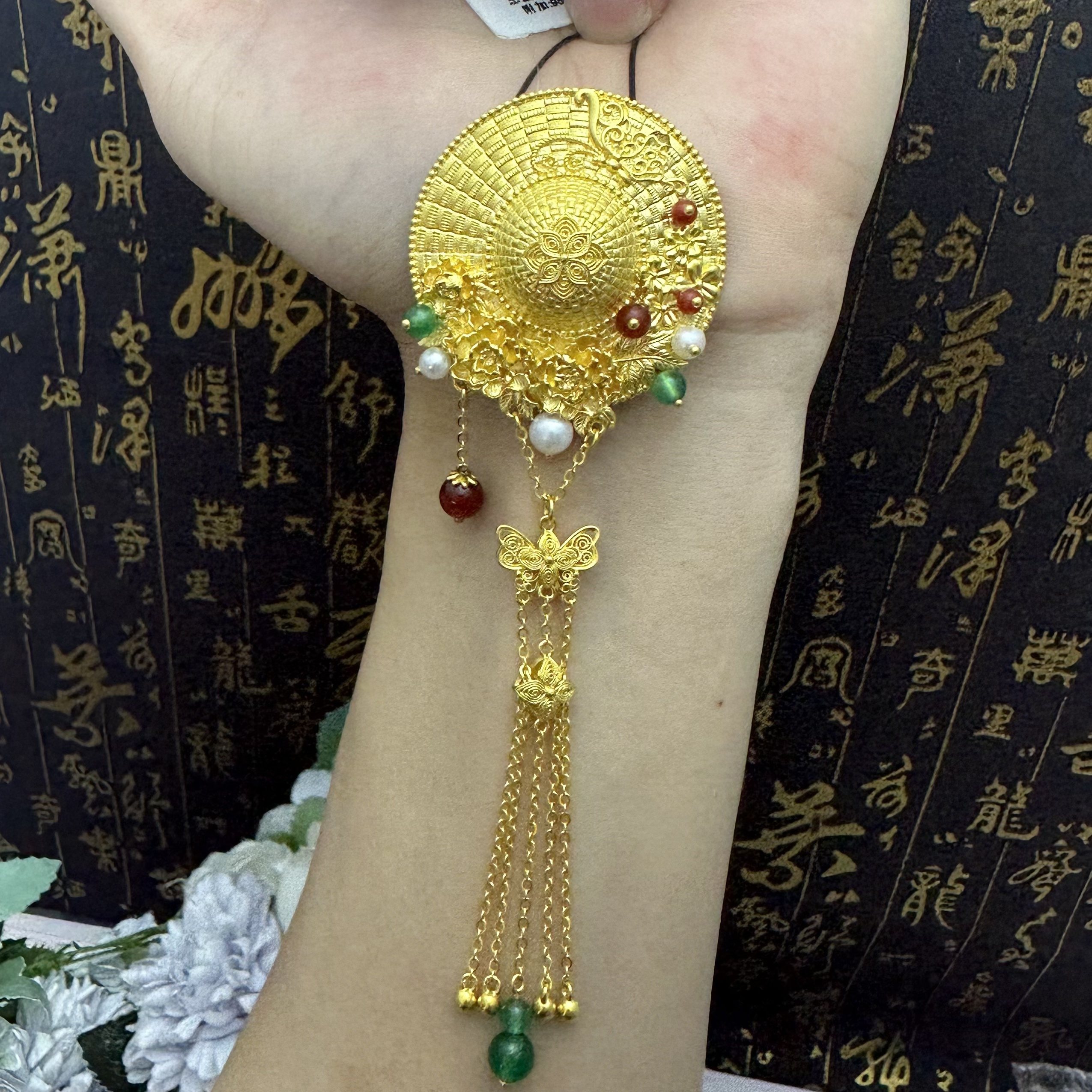 足金999镶嵌复古经典草帽吊坠