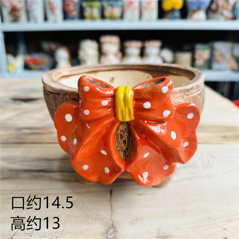 手工陶瓷多肉花盆蝴蝶结造型创意花盆