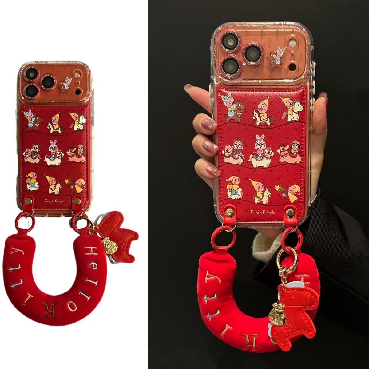 红色骑马星星卡通哭娃适用iPhone17promax苹果16手机壳15腕带14女