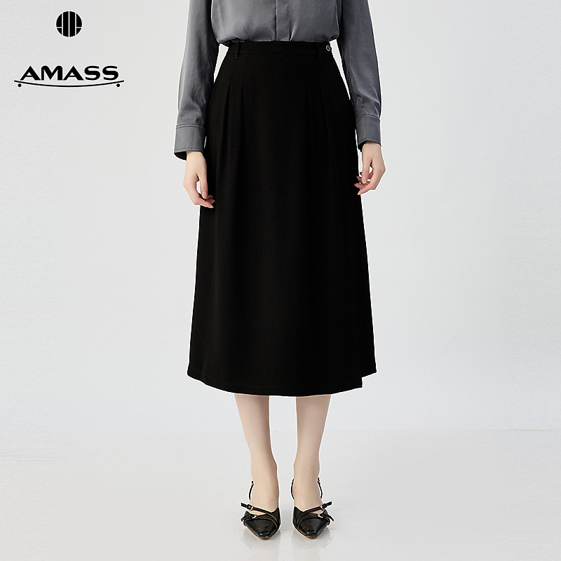 阿玛施AMASS 女装新款经典通勤百搭随性垂感一片式半身裙520058